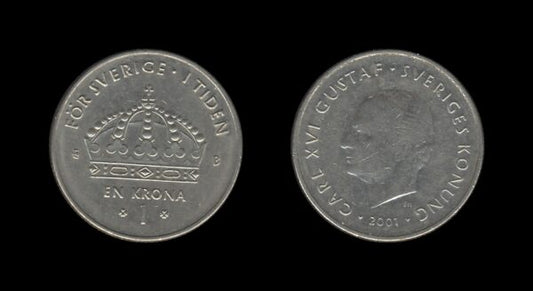 Sweden Švedska 1 Krona 2001 – Carl XVI Gustaf