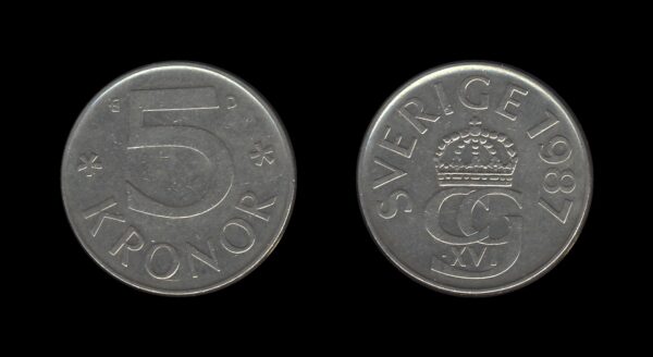 Sweden Švedska 5 Kronor 1987 – Carl XVI Gustaf