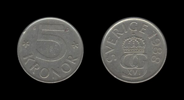 Sweden Švedska 5 Kronor 1988 – Carl XVI Gustaf