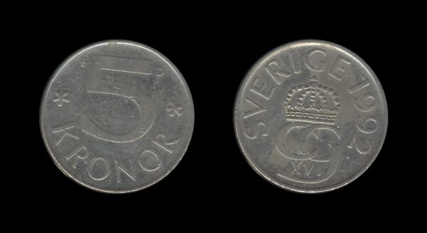 Sweden Švedska 5 Kronor 1992 – Carl XVI Gustaf