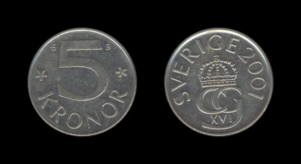 Sweden Švedska 5 Kronor 2001 – Carl XVI Gustaf