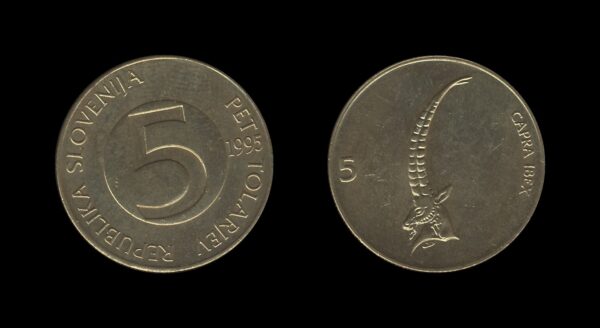 Slovenia Slovenija 5 Tolarjev 1995 (upturned 5)