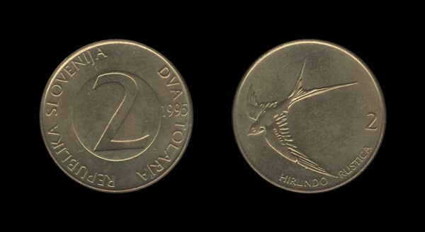 Slovenia Slovenija 2 Tolarja 1995 (downturned 5)