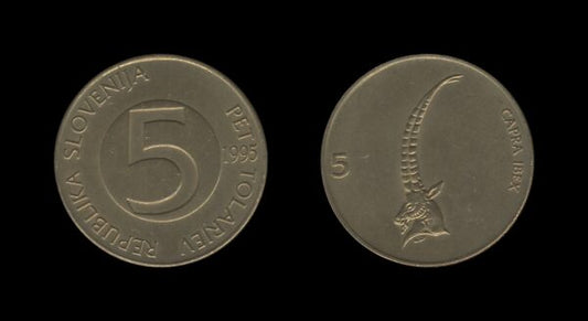 Slovenia Slovenija 5 Tolarjev 1995 (downturned 5)