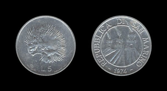 San Marino 5 Lire 1974 – Hedgehog