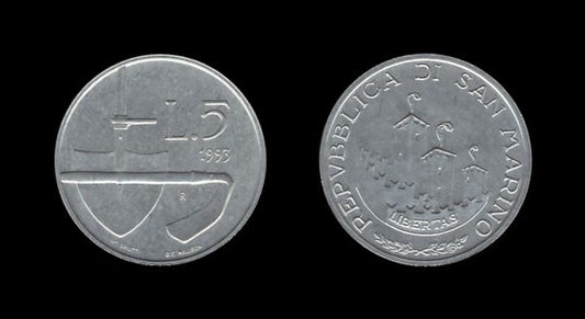 San Marino 5 Lire 1993 – Spade and Hoe