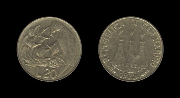 San Marino 20 Lire 1975 – Bird Feeding Its Nestlings