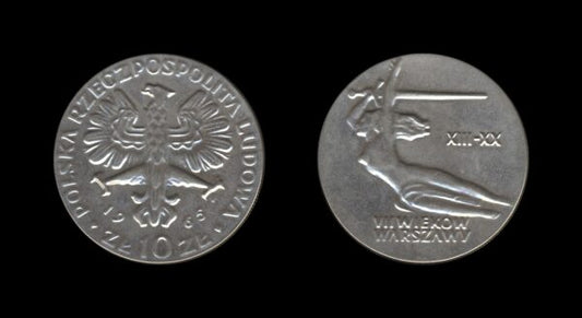 Poland Poljska 10 Zlotych 1965 – 700th Anniversary of Warsaw – Nike