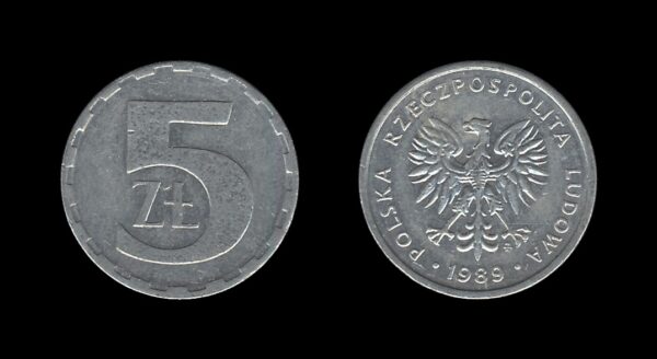 Poland Poljska 5 Zlotych 1989