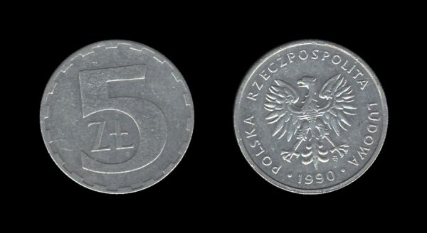 Poland Poljska 5 Zlotych 1990