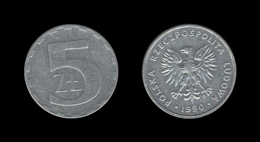 Poland Poljska 5 Zlotych 1990