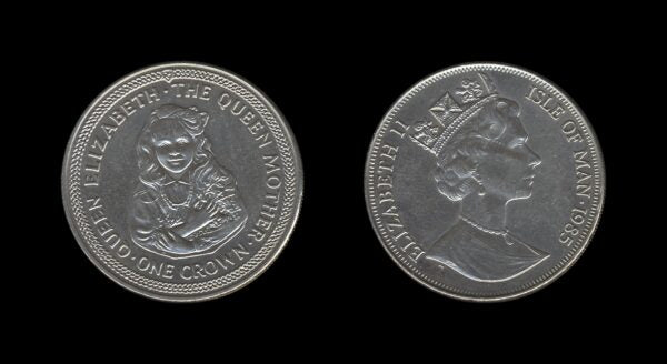 Isle of Man 1 Crown 1985 – Queen Mother as a young girl – Elizabeth II