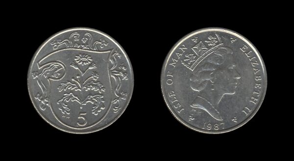 Isle of Man 5 Pence 1987 – College of Arms – Elizabeth II