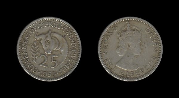 Cyprus Cipar 25 Mils 1955 – Elizabeth II