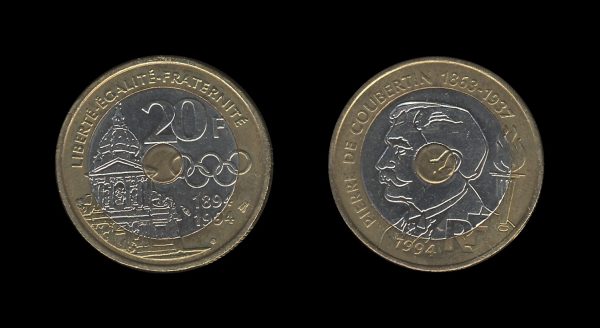 France Francuska 20 Francs 1994 – Pierre de Coubertin