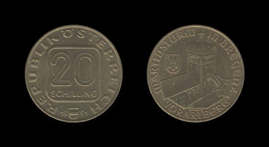 Austria Austrija 20 Schilling 1991 – Vorarlberg