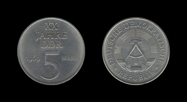 Germany Njemačka DDR 5 Mark 1969 – 20 Years of GDR (Copper-Nickel)