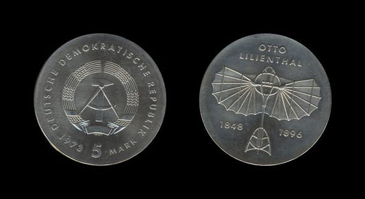 Germany Njemačka DDR 5 Mark 1973 – Otto Lilienthal