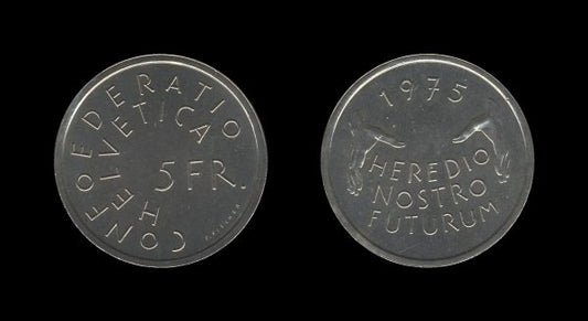 Switzerland Švicarska 5 Francs 1975 – European Year of Historic Preservation