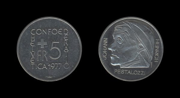 Switzerland Švicarska 5 Francs 1977 – Johann Heinrich Pestalozzi