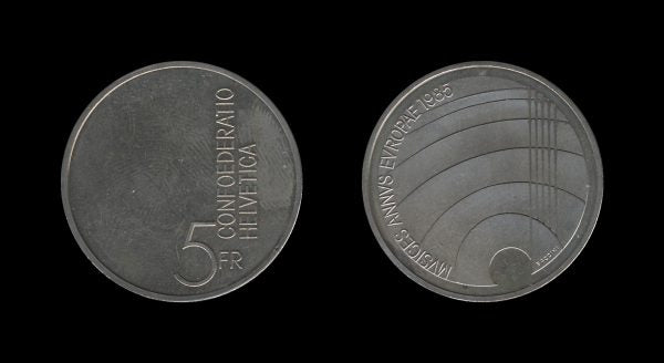 Switzerland Švicarska 5 Francs 1985 – European Year of Music