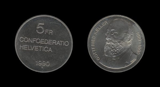 Switzerland Švicarska 5 Francs 1990 – Gottfried Keller