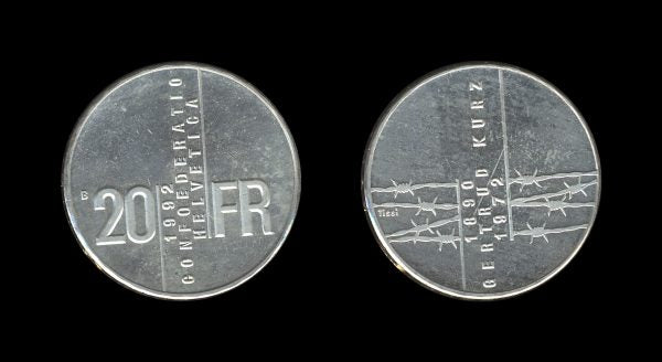 Switzerland Švicarska 20 Francs 1992 – Gertrud Kurz