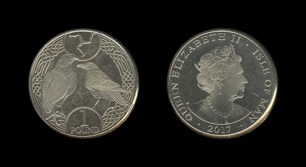 Isle of Man 1 Pound 2017 – Peregrine Falcon and Raven – Elizabeth II