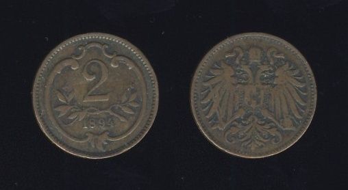 Austrougarska Austrija 2 Heller 1894