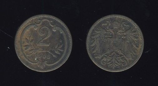 Austrougarska Austrija 2 Heller 1908