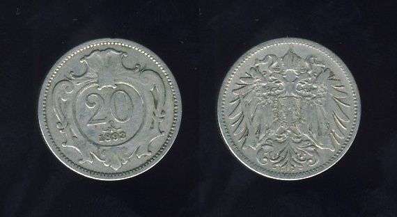 Austrougarska Austrija 20 Heller 1893