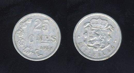 Luxembourg Luksemburg 25 Centimes 1954