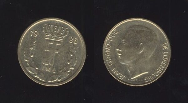 Luxembourg Luksemburg 5 Francs 1986