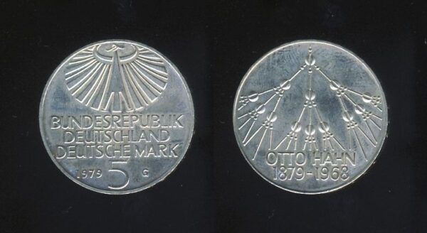 Germany Njemačka 5 Mark 1979 G – Otto Hahn