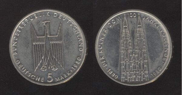 Germany Njemačka 5 Mark 1980 F – Kölner Dom