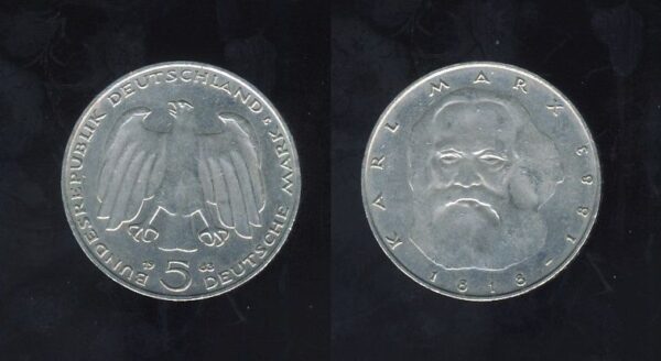 Germany Njemačka 5 Mark 1983 J – Karl Marx