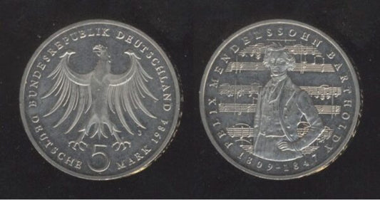 Germany Njemačka 5 Mark 1984 J – Felix Mendelssohn Bartholdy