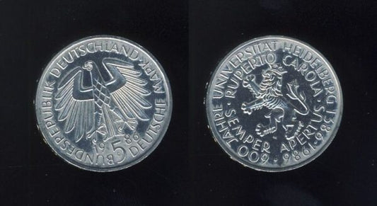 Germany Njemačka 5 Mark 1986 D – Universität Heidelberg