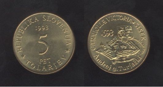 Slovenia Slovenija 5 Tolarjev 1993 – Battle of Sisek