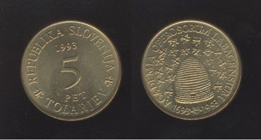 Slovenia Slovenija 5 Tolarjev 1993 – Academia Operosorum Labacensium