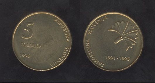 Slovenia Slovenija 5 Tolarjev 1996 – Independence