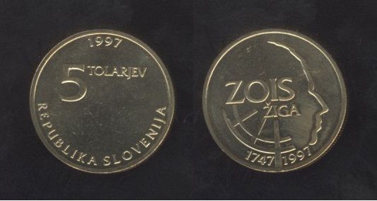 Slovenia Slovenija 5 Tolarjev 1997 – Žiga Zois